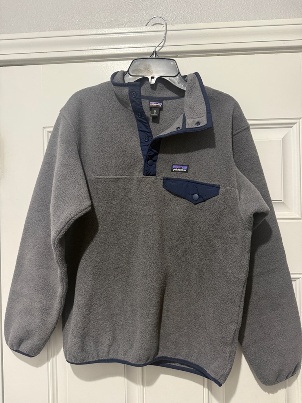 Patagonia Gray Fleece Pullover with Navy Trim